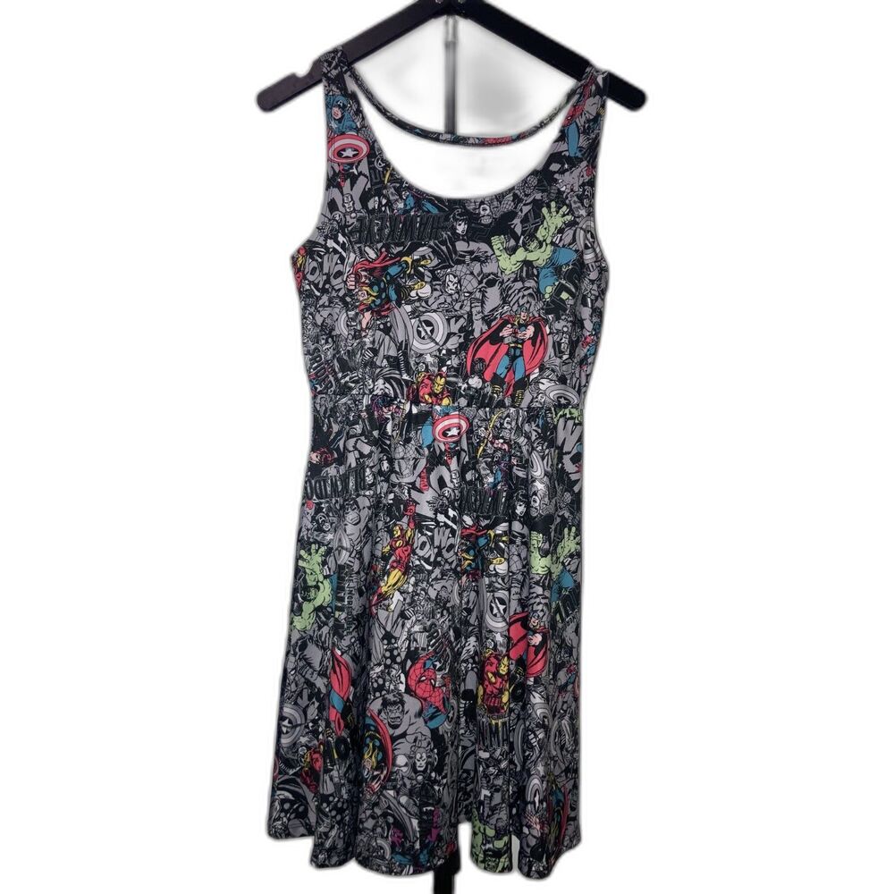 Marvel Avengers Comic Print Sleeveless Skater Dress Medium